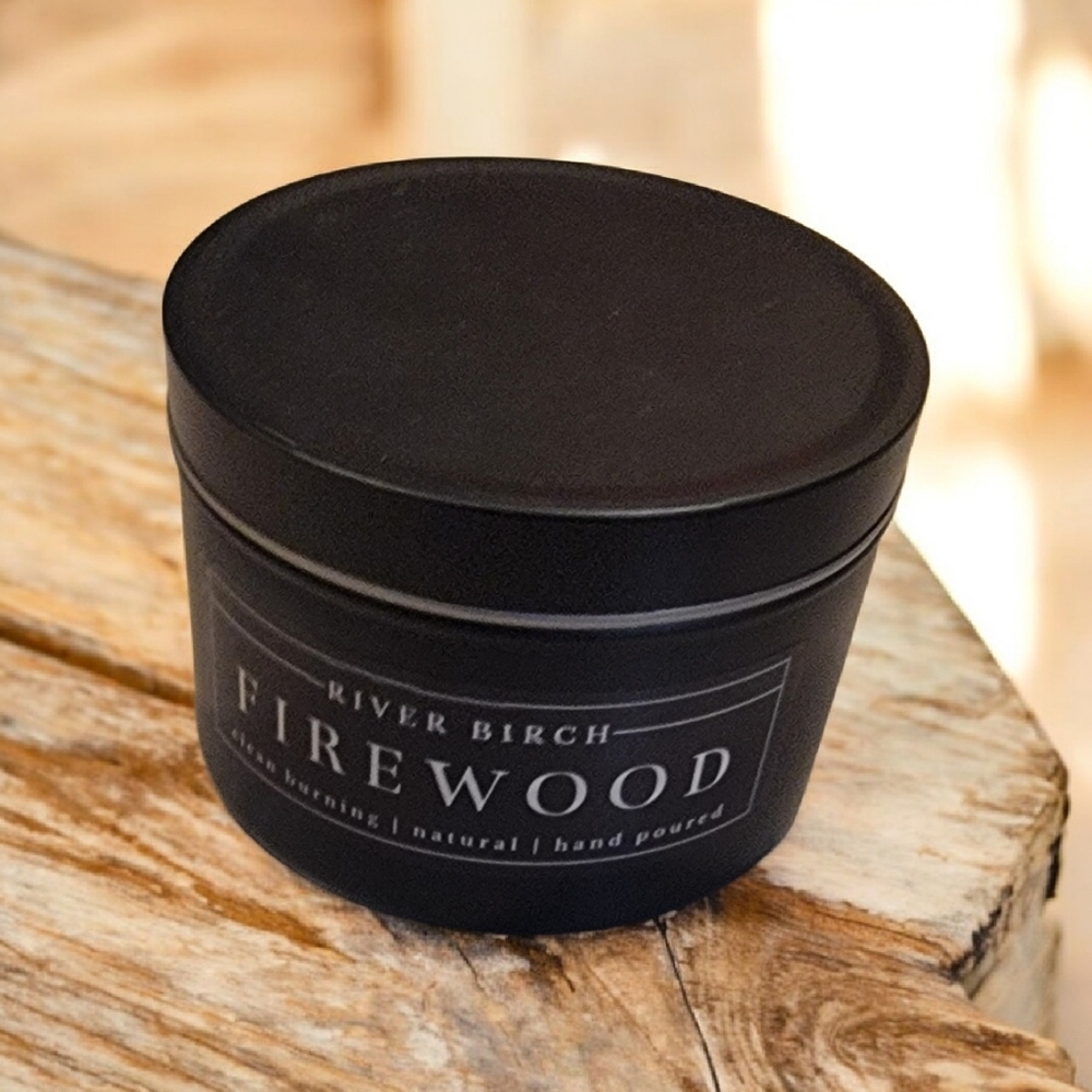 Firewood Candle 8oz Black Tin